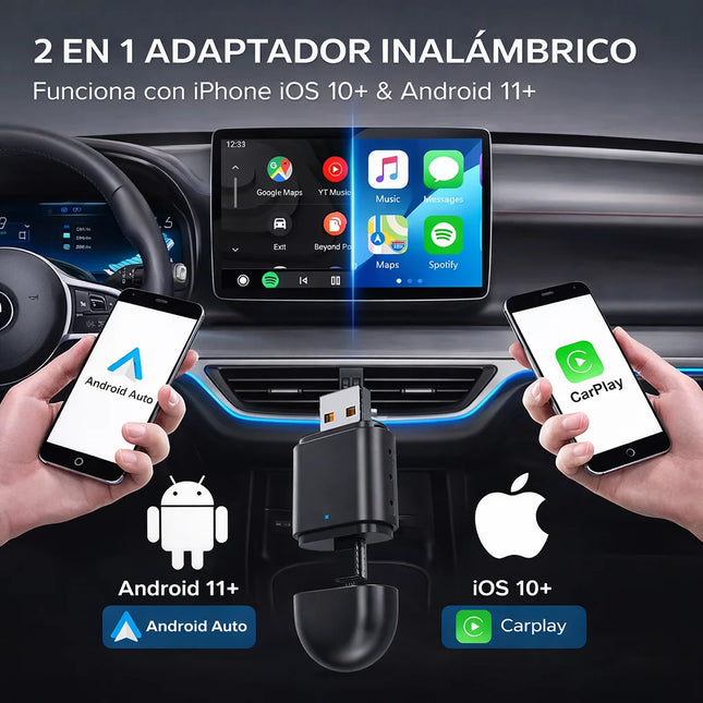 Adaptador CarPlay &amp; Android Auto Inalámbrico | 2 en 1