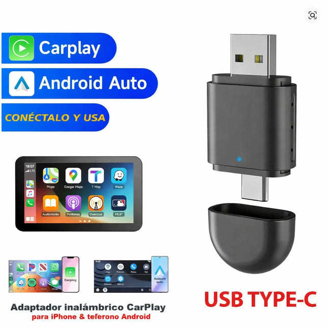 Adaptador CarPlay &amp; Android Auto Inalámbrico | 2 en 1