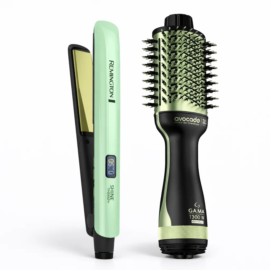 Combo plancha y Cepillo Alisador 2 en 1 | Aguacate