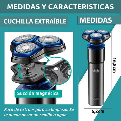 Afeitadora VGR V-325 Recargable | 3 Cabezales Flotantes 360°