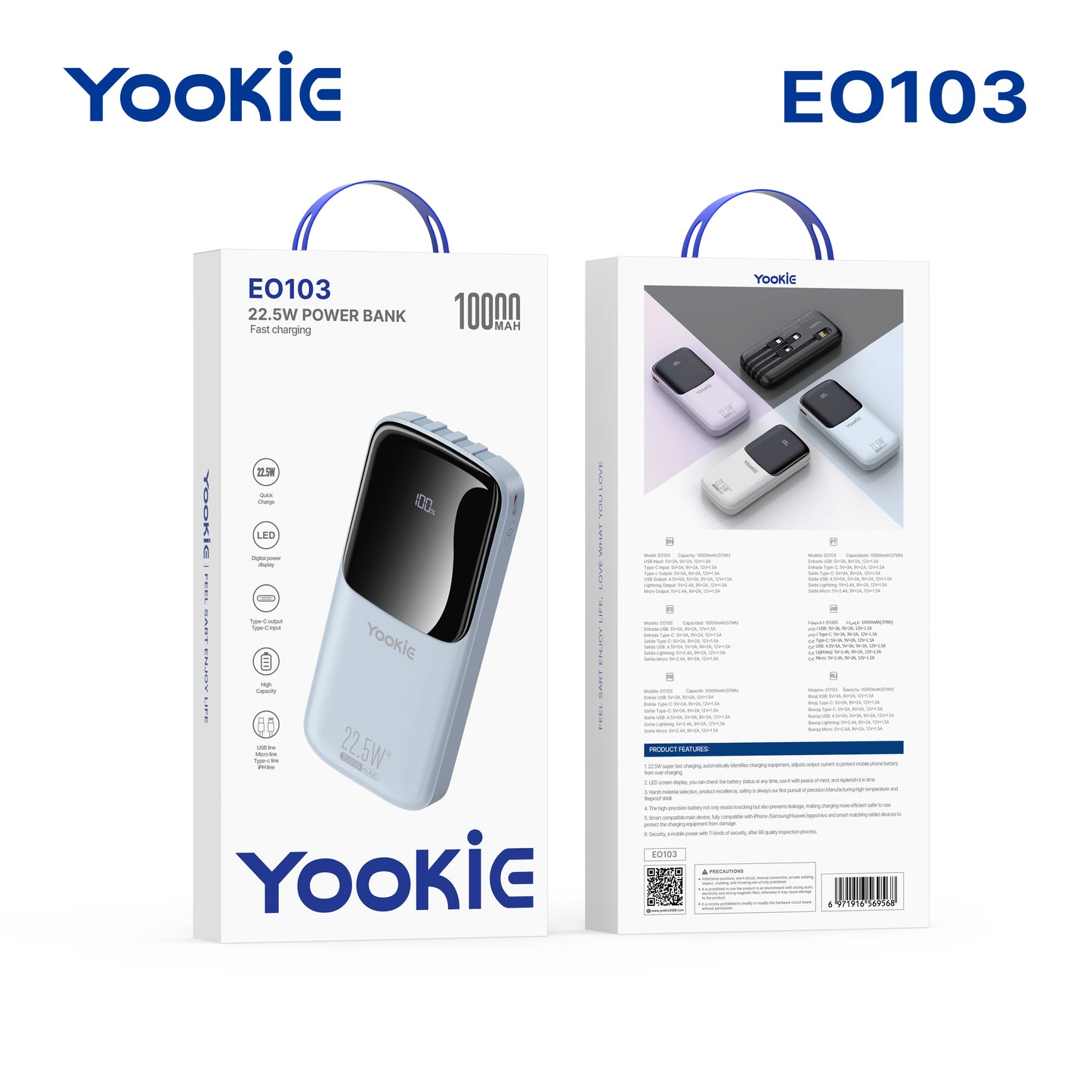Power Bank Yookie EO103 10.000 mAh | Carga Rápida 22.5W