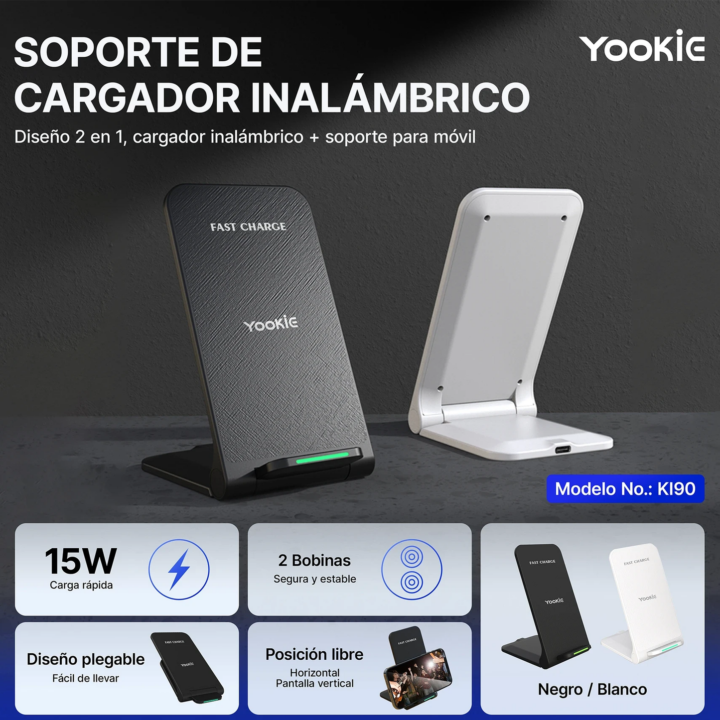 Soporte cargador inalambrico | Yookie KI90