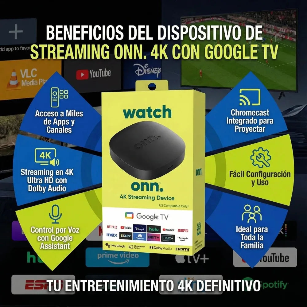 Onn 4K Streaming Device con Google TV – Convierte tu TV en Smart 4K al Instante